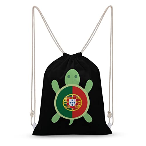 Lawenp Mochila con cordón de tortuga con bandera de Portugal, bolsa de gimnasio deportiva de lona, bolsa de cuerda duradera para hombres y mujeres