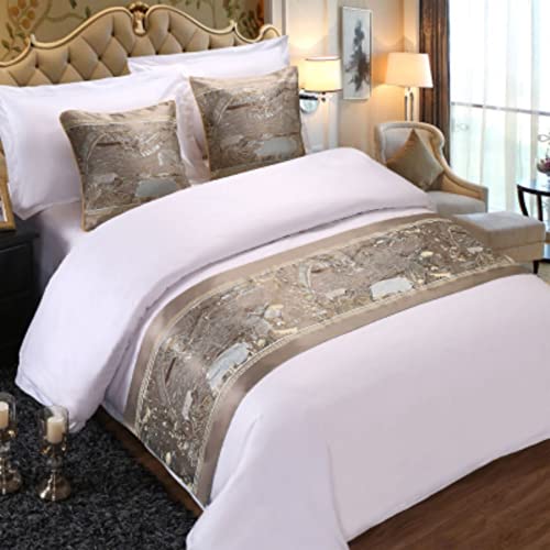 Camino de cama para pies de cama, jacquard de protección, colcha con patrón de flores, bufanda para cama, cubierta de toalla para dormitorio, color dorado 240 x 50 cm para cama de 180 cm