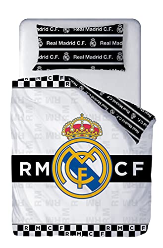 Real Madrid Juego de Cama 2 Pieza. Funda Nórdica + Funda de Almohada. Producto Oficial (150x220cm + 45x110cm) RM1910133 (NW-RM191013)
