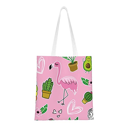SJOAOAA Bolsas de lona de unicornio rosa para mujer, bolsas de comestibles reutilizables, bolsas de viaje para el trabajo, viajes y compras, Flamenco de unicornio rosa, Talla única