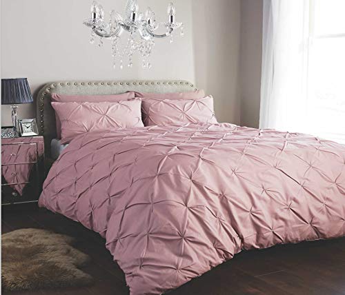 LOOMS & LEAVES - Juego de funda de edredón plisada con fundas de almohada, tamaño individual, doble, king size (rosa, doble)