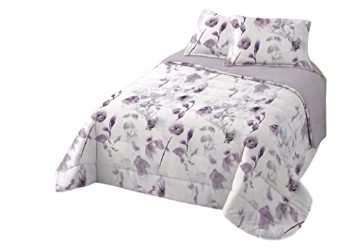 Mercatienda.es Edredón nórdico de Invierno Abalessa Matrimonio 135/150cm Estampado Lila sedalina y Sherpa de Color Lila 700grs de Borreguito de 240 x 270cm Incluye cuadrantes de 50_x_70cm Regalo.