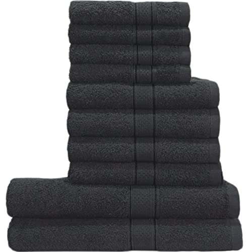 Casabella - Juego de toallas de baño (10 unidades), algodón, negro, 10 unidades