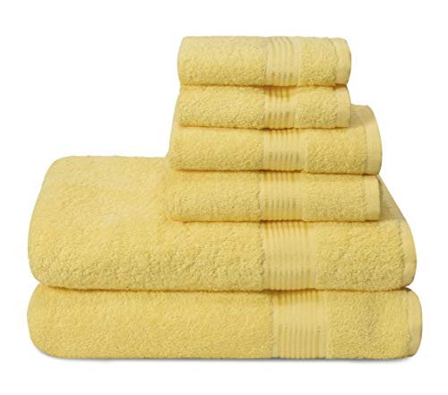 GLAMBURG Juego de 6 Toallas de algodón Ultra Suaves, Contiene 2 Toallas de baño de 70 x 140 cm, 2 Toallas de Mano de 40 x 60 cm y 2 paños de Lavado de 30 x 30 cm, Color Amarillo