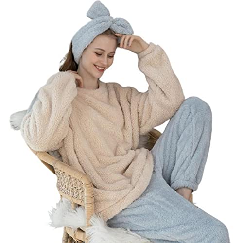 SUYGGCK Conjunto de pijama de manga larga para mujer, conjunto de pijamas esponjosos de invierno con pantalones gruesos y cálidos, estilo 4, XL