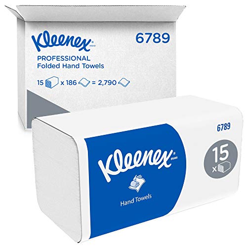 Kleenex Toallas de Papel Plegado 6789, 2 Capas, Tecnología Absorbente, 15 Paquetes x 186 Hojas (2.790 total)