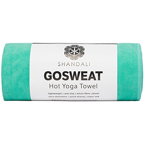 Shandali Toalla de yoga caliente - Gamuza - 100% microfibra, súper absorbente, toalla de yoga Bikram - Ejercicio, fitness, pilates y equipo de yoga. Verde azulado 26.5 x 72 pulgadas