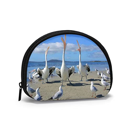 Seagulls and Pelicans Birds, Beach, Ocean Shell Cosmetic Make Up Storage Bag Outdoor Comprar Monedas Organizador De la Billetera Estuche de Viaje para Lavado
