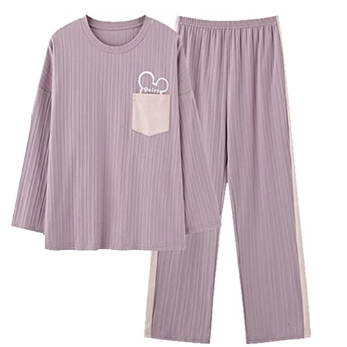 BFSGBFNTMD Pijamas De Gran TamañO De AlgodóN para Mujer De Pierna Ancha Fat Mm200 Catties Estudiante Casual Cuello Redondo AlgodóN Servicio A Domicilio OtoñO E Invierno