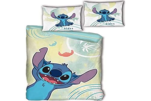 Disney Stitch - Juego de Cama (100% algodón, Reversible, 140 x 200 cm y Funda de Almohada de 65 x 65 cm)