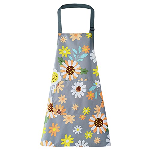 LECTNORE Delantales de cocina de chef, delantales florales para mujer, delantal ajustable con delantal de cocina de bolsillo, delantal impermeable para cocinar, cocinar, jardinería