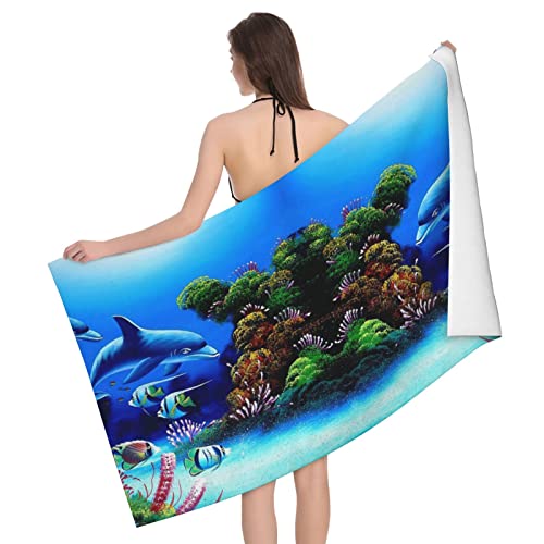 ASEELO Beautiful Underwater World Dolphins Coral - Toallas de baño grandes, toalla de playa para baño, toalla de baño impresa, 52 x 32 pulgadas