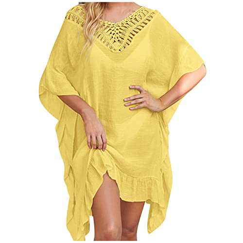 Vestido de playa para mujer con volantes, con tirantes y falda de espalda sexy, para sol, con tacón redondo, con borlas, color negro, amarillo, Talla única