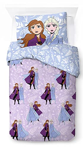 Jay Franco Disney Frozen Magical Nature - Juego de funda de edredón individual (100% algodón), incluye funda de almohada