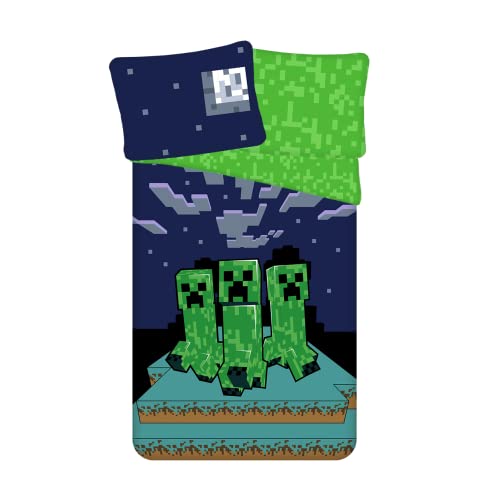 Minecraft Zirvehome - Juego de cama (funda nórdica de 140 x 200 cm y funda de almohada de 70 x 90 cm, 100% algodón)