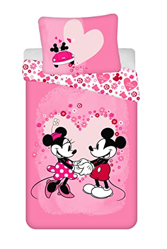 Jerry Fabrics Mickey and Minnie Love Juego de Cama Funda Nórdica de 140 x 200 cm y una Funda de Almohada de 70 x 90 cm. Poliéster