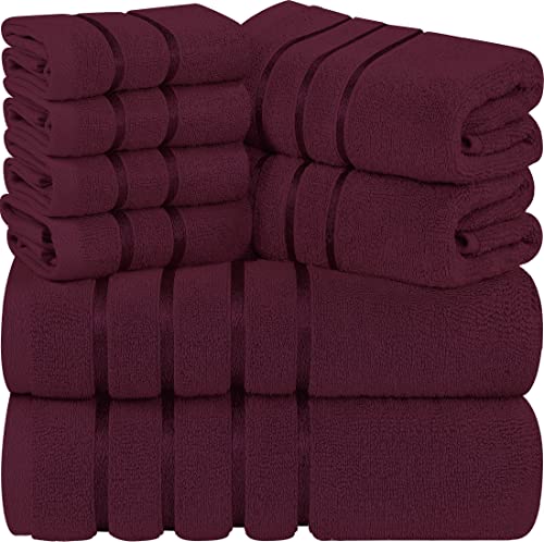 Utopia Towels - Juego de toallas de Borgoña 8 - Pieza, toallas de rayas de viscosa - algodón Ring Spun - Toallas de alta absorción (Paquete de 8)