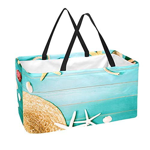 Bolsa de comestibles grande reutilizable, bolsas de compras resistentes con parte inferior reforzada y asa (estampado de verano en la playa), multicolor, Talla única