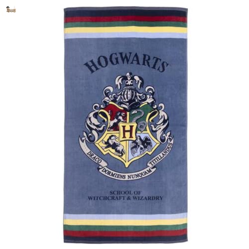 BricoLoco. Toalla algodón azul Harry. Toalla original Potter para playa, baño, piscina… Regalo para niños y niñas. Hogwarts (1 uds)