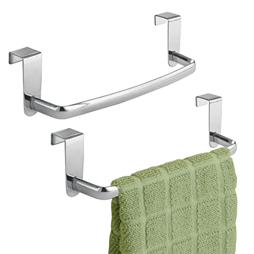 mDesign Juego de 2 barras para colgar paños de cocina – Colgadores de cocina para las puertas de los armarios – Toalleros de baño de metal – plateado