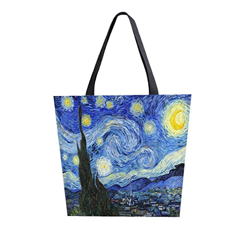 Cekell Vincent Van Gogh Canvas Art Tote Bag, Bolso de Hombro Grande para Mujer, Bolso de Compras, Reutilizable