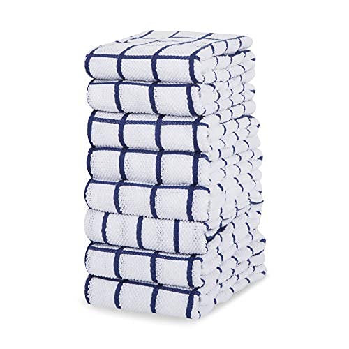 Amazon Brand – Eono Paños de Cocina de Rizo de algodón - 100 % Muy absorbentes - Ideales para secar Cristales en restaurantes, Bares y cocinas - 40 x 64 cm - Juego de 8 - Azul