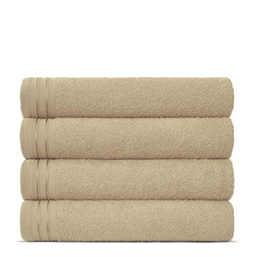 Lions Bath Towels - Juego de 4 toallas para baño super absorbentes, de secado rápido y extragrandes, toallas de 100 % algodón, 500 g/m² y 75 x 135 cm (marrón claro)