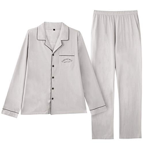 GOSO Pijama para Hombre Conjunto de algodón con Botones Ropa de Dormir Manga Larga/Corta Top con Pantalones Largos Suave Cómodo Ropa de Dormir