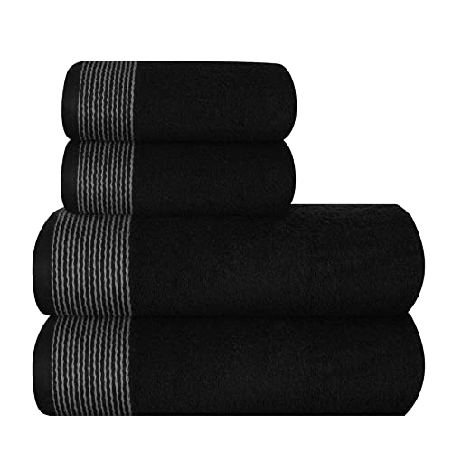 GLAMBURG Juego de 4 toallas de algodón ultrasuaves, incluye 2 toallas de baño extragrandes de 70 x 140 cm, 2 toallas de mano de 50 x 90 cm, para uso diario, compactas y ligeras, color negro