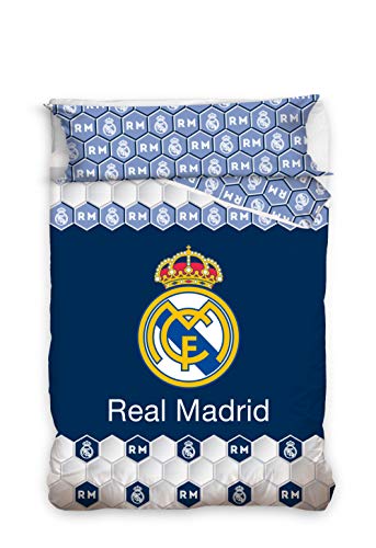 Real Madrid Juego de Cama 2 Pieza. Funda Nórdica + Funda de Almohada. Producto Oficial (150x220cm + 45x110cm) RM182059