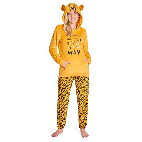 Disney Pijama Mujer Invierno Polar Stitch Minnie Marie Simba Winnie The Pooh (M, Amarillo Simba)