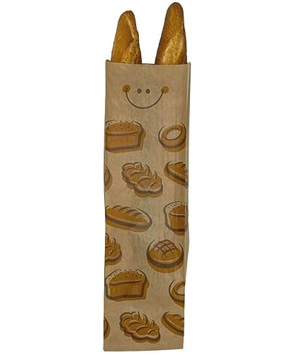 BALSAT Bolsas para pan, Bolsa Papel Kraft Panaderia Varios Tamaños, Impresa con estampado Generico de Panaderia - Paquetes de 100 ud. (14x51 cm (1 Barra normal))