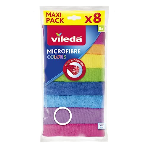 Vileda - Set de 8 bayetas Microfibras Colors, colores variados, 30 x 30 cm, 8 unidades