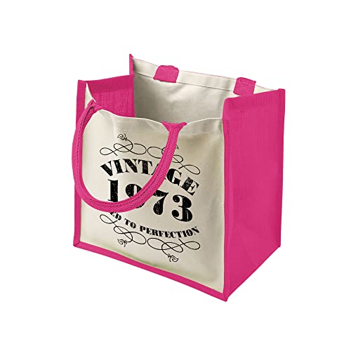 Bolsa de mano para 50 cumpleaños para mujer, bolsa de hombro de yute de algodón, bolsas reutilizables para compras, bolsas de regalo, bolsa de libros, bolsa de viaje, fucsia, Large