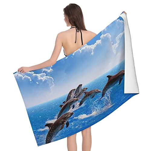 Toallas de baño únicas con delfín animal 3D, toalla de baño grande, toalla de playa para baño, toalla de baño impresa, 52 x 32 pulgadas