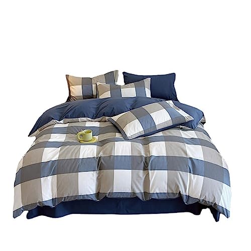 Estilo minimalista moderno Ultra Softy Fluffy Checker Plaid Juego de ropa de cama de 4 piezas Colecciones Patrón de patchwork cuadrado azul, blanco y gris con cierre y lazos en las esquinas Dormitorio