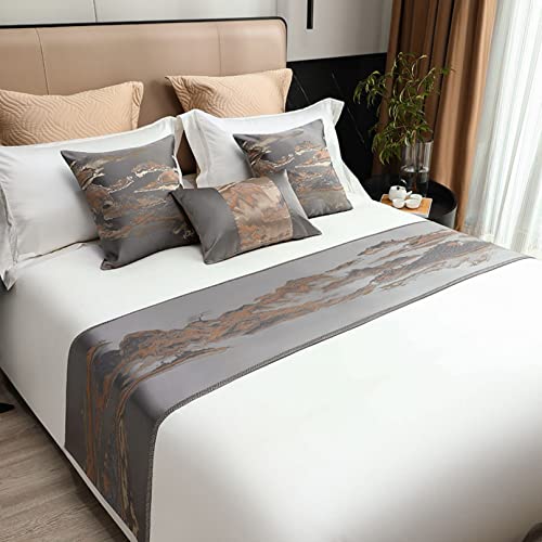 Camino de cama y bufandas para el pie de la cama, manta de cama de estilo chino, simple y moderno, toalla de cama, bufanda de protección para dormitorio, hotel, sala de boda, gris, 45 x 210 cm
