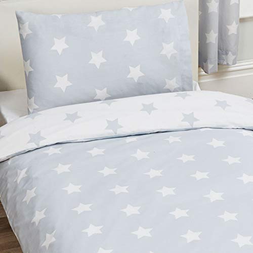 Price Right Home - Juego de funda de edredón y funda de almohada para cama individual, diseño de estrellas blancas y grises