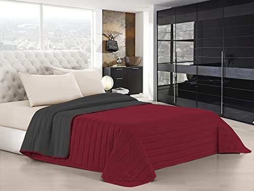 Italian Bed Linen Q-EL Elegant Edredòn estivo, Microfibra, Burdeos/Gris Oscuro, 260x270 cm