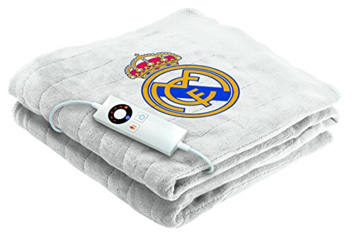 Imetec Real Madrid - Manta eléctrica para sofá, 120 x 160 cm, Individual, Suave Tejido Lavable, Color Blanco