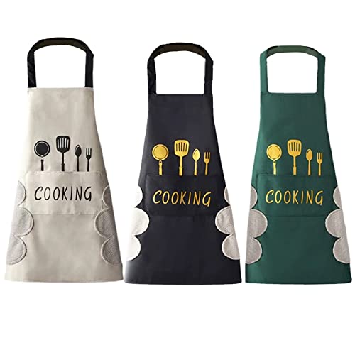 Ailelan Delantal Cocina, 3 Pack Delantales de Cocina Con Bolsillo Grande, Unisex Chef Delantal Impermeable para Hombre y Mujer, Delantal Cocinero para Barbacoa Cocinar Hornear Jardinería Restaurante