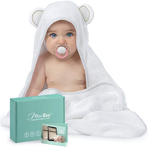 MINIBOO Toalla de baño con capucha de bambú orgánico, ultra suave y súper absorbente, para recién nacidos, bebés y niños pequeños, adecuada como regalo para bebés
