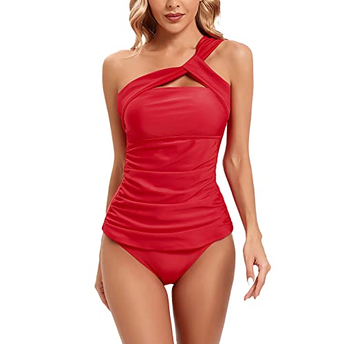 Traje de baño de dos piezas para mujer, cintura alta, tankini con un hombro, traje de baño, traje de baño, traje de baño, para la playa, 2 piezas, push up, moldeador de figuras, vestido de verano,