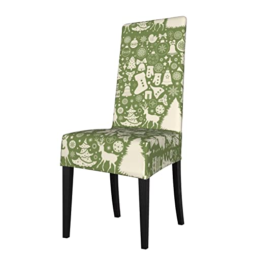 losolese Fundas para sillas Árbol Verde de Navidad Ciervos Protector de Asiento Estiramiento Silla de Comedor Funda de Asiento para sillas