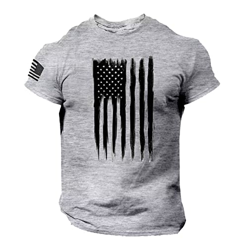 OCCOKO Camiseta de manga corta impresa 3D casual para hombre con logotipo de la bandera americana ropa oferta, gris, 4XL