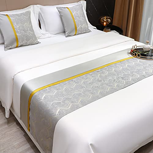 Alfombra de cama con geometría ondulada, bufandas, dormitorio, hotel, retro, toalla de cama, protección para cama individual/doble/king, gris, 45 x 210 cm