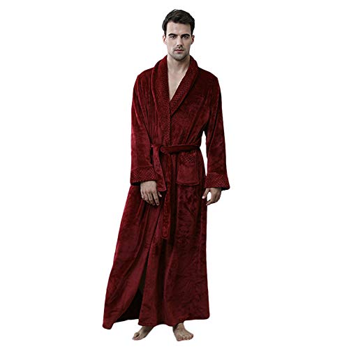 Albornoz Grueso de Invierno Otoño Bata de Baño Kimono Unisex para Hombre Mujer Ropa de Dormir Pijama para Hotel Casa Piscina Borgoña L