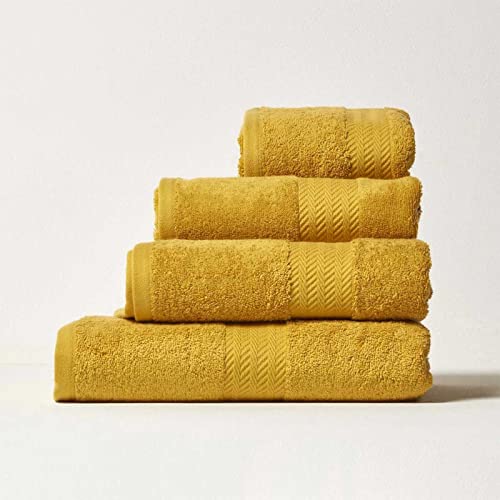 HOMESCAPES Juego de toallas de mostaza de 500 g/m², 100% algodón egipcio, 2 toallas de baño y 2 toallas de mano