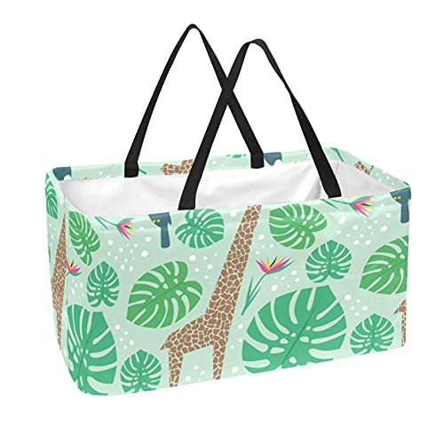 Bolsa de comestibles grande reutilizable, bolsas de compras resistentes con parte inferior reforzada y asa (estampado verde jirafa), multicolor, Talla única