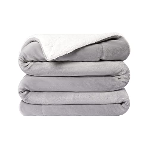 VOTOWN HOME Manta de forro polar sherpa gris claro, tamaño doble/individual, 150 x 200 cm, cómoda manta para sofá, suave y esponjosa, cálida manta de invierno para cama